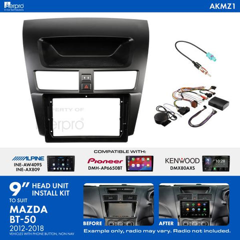 Aerpro AKMZ1 9 Inch Install Kit To Suit Mazda BT-50 2012-2018
